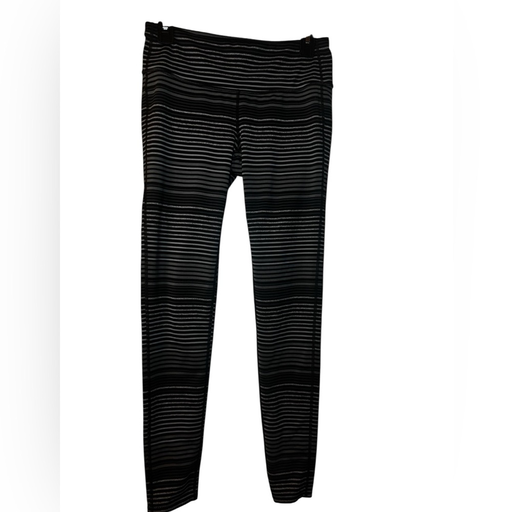 Athleta Charcoal and White Striped Leggings